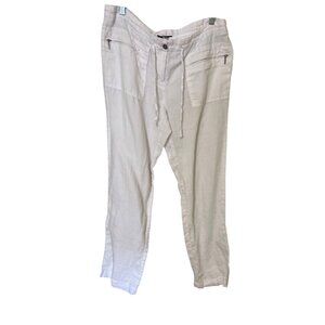Womens Linen Pants Size 8 White Drawstring Waist Coastal Beach Boho Lagenlook
